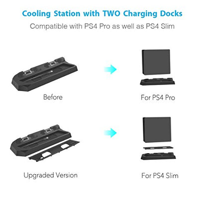 Vertical Stand Charger Cooling Station for PS4 Pro/Slim | 2-In-1, Dual Charger Ports, USB HUB