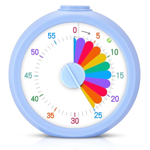 Mwellewm Visual Timer for Kids, 60 Minute Time Digital Pomodoro Timer Countdown with Silent Pause Function for Classroom Kitchen Study Cooking Meetings ADHD Rainbow Pattern(Circle Blue) - color: Blue, size: Round