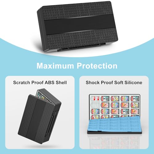 Switch Game Case Compatible with All Models, 40 Cards & 80 SD Card Slots | PC material, with a Silicone Lining and an Automatic Magnetic Closure, the Card Slots are a 1:1 Match for the Original Cards
