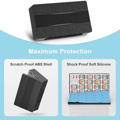Switch Game Case Compatible with All Models, 40 Cards & 80 SD Card Slots | PC material, with a Silicone Lining and an Automatic Magnetic Closure, the Card Slots are a 1:1 Match for the Original Cards