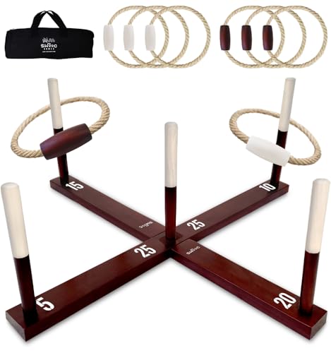 Swooc Games - Rustic Ring Toss Game (All Weather) - Easy Setup & Extra Games Included - Ring Toss Game for Adults - Outdoor Activities for Adults - Yard Toys for Kids - Backyard Fun - Outdoor Party - size: X-Large