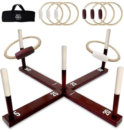Swooc Games - Rustic Ring Toss Game (All Weather) - Easy Setup & Extra Games Included - Ring Toss Game for Adults - Outdoor Activities for Adults - Yard Toys for Kids - Backyard Fun - Outdoor Party - size: X-Large