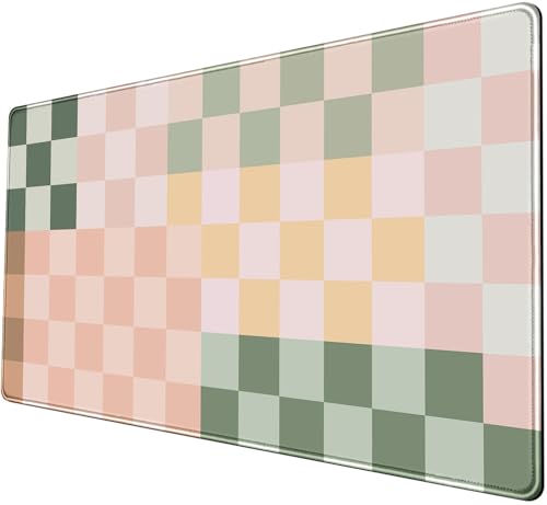 Checkered Desk Mat Cute Pink Pastel XXL Large Mouse Pad Aesthetic Boho Desk Pad with Stitched Edges, Office Decor Keyboard Pad Mouse Mat for Computer - color: A6- Checkered