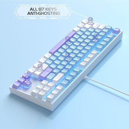 MageGee 75% Mechanical Gaming Keyboard, Blue Switch, LED Blue Backlit, 87 Keys Compact TKL Wired Keyboards for Windows Laptop PC Gamer - Blue/White - color: Blue White/Blue Switch