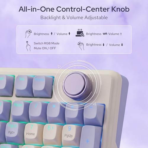 Redragon K768 PRO 100 Keys Wireless Gasket RGB Gaming Keyboard, Massive 8000 mAh PBT Mechanical Keyboard w/Hot-Swap Socket, Dedicated Knob Control & 5-Layer Noise Dampening, Custom Yolk Linear Switch - color: Lilac Land
