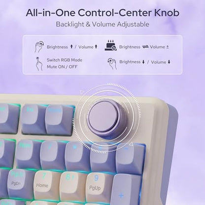 Redragon K768 PRO 100 Keys Wireless Gasket RGB Gaming Keyboard, Massive 8000 mAh PBT Mechanical Keyboard w/Hot-Swap Socket, Dedicated Knob Control & 5-Layer Noise Dampening, Custom Yolk Linear Switch - color: Lilac Land
