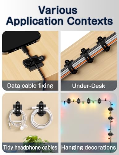 Viaky Adjustable Cable Management Under Desk,10-Pack,Adhesive Cable Clips | 10 Wire Management Holder with 10 Cable Ties & 10 Screws,5 Cable Straps,Wire Organizers for Cords Home Office Behind TV