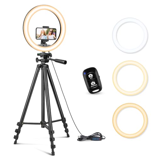 Sensyne 12'' Ring Light with 50'' Extendable Tripod Stand, LED Circle Lights with Phone Holder for Live Stream/Makeup/YouTube Video/TikTok, Compatible with All Phones - color: Nature, size: 12-inch