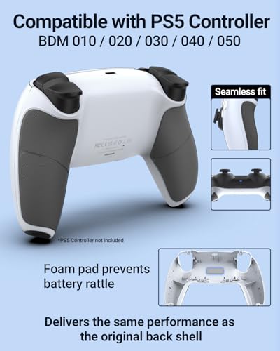 CHARM FOCUS Back Shell Grip Cover Compatible with PS5 Controller, Soft Rubber Overmold and Anti-Slip Diamond Texture, Seamless-Fit Replacement for PS5 Controller Shell, White/Gray - color: White/Gray