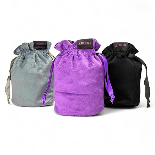 Velvet Drawstring Dice Bag - Set of Three Colors - Dungeons and Dragons Fabric/Standing Cotton Fabric Dice Bags/D&D Dice Pouch/Small Pouch/Velvet Jewelry Bag (Purple, Black, Grey) - color: Purple, Black, Grey