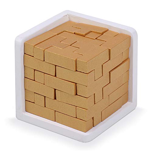 Original 3D Wooden Brain Teaser Puzzle: Engaging 3D Puzzle Box for Kids 8-12 & Adults, Desk Toys Delight, Challenging Games & Wooden Puzzles for Adult Brain Boost (Golden Edition) - style: Golden