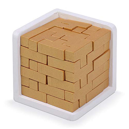 Original 3D Wooden Brain Teaser Puzzle: Engaging 3D Puzzle Box for Kids 8-12 & Adults, Desk Toys Delight, Challenging Games & Wooden Puzzles for Adult Brain Boost (Golden Edition) - style: Golden