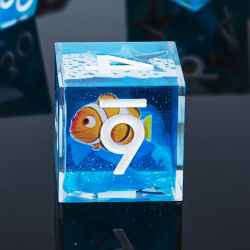 DND Dice Set 7-Pcs Sharp Edge Blue Marine Life Style Resin Dice Polyhedron Resin Sharp Edge dice Role-Playing Game RPG MTG Board Game (Marine Life - White) - color: Marine Life - White