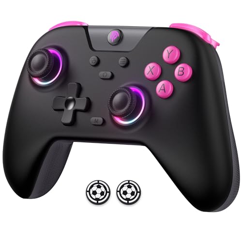 EasySMX X05 2.4g Wireless Gaming Controller for PC/Steam/iPhone/Android/Switch - Bluetooth Controller Gamepad with Hall Effect, RGB Lights and Turbo, Anti-Drift Controller,Comes with Extra Thumb Grips - color: black