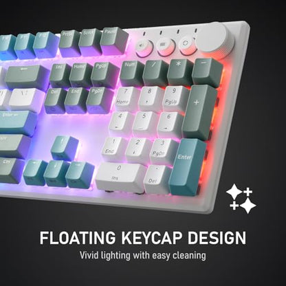 iRocks K74R Wireless RGB Illuminated Mechanical Gaming Keyboard, Hot-Swappable Switches, Easy-Clean Floating Design, PBT 107 Keys NKRO, Detachable USB-C Cable - Island Blue (Red Switches) - color: Island Blue, size: Red Switches