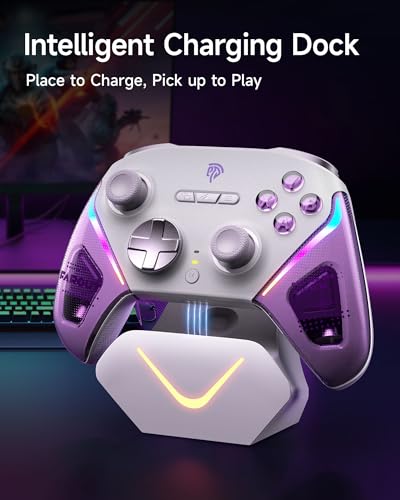 EasySMX D10 PC Controller - Elite Wireless Bluetooth Pro Controller with TMR Joystick, Dual-Mode Triggers & Full Mechanical Buttons, 1000Hz Polling Rate, RGB Lighting for PC/Switch/Android/iOS - color: Purple