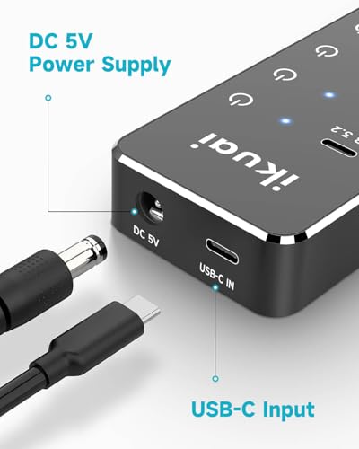 Powered USB Hub, ikuai 7-Port USB 3.2 / USB C Hub, with 3 10Gbps Data Ports (2 USB-C + 1 USB-A) and 4 USB A 3.0 Ports for PC Laptops - size: 7-Port USB 3.2 Hub