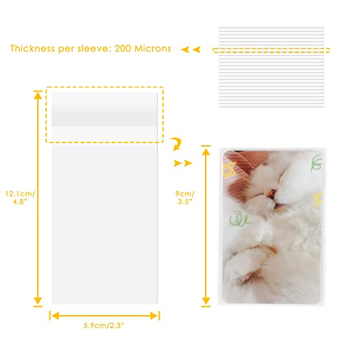 100 Packs Photocard Sleeves, 59 x 90 mm 200 Microns Kpop Clear Sleeves Idol Photo Cards Transparent Protector Trading Cards Shield Cover (Sealable) | Dustproof, Waterproof, Scratch-Ressistant, Snug Fit for 3 inch Polaroid K-pop Ablum Idol MD Card Photo -