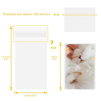 100 Packs Photocard Sleeves, 59 x 90 mm 200 Microns Kpop Clear Sleeves Idol Photo Cards Transparent Protector Trading Cards Shield Cover (Sealable) | Dustproof, Waterproof, Scratch-Ressistant, Snug Fit for 3 inch Polaroid K-pop Ablum Idol MD Card Photo -