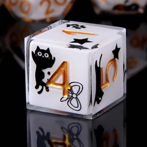 Sharp Edge DND Dice Set Cute Cat Handmade 7 Accessories Dice for Dungeons and Dragons TTRPG Games, Multi-Sided RPG Polyhedral Resin Sharp Edge Dice Roleplaying Games（cat） - color: Cat