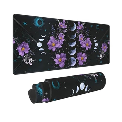 Large Gaming Mouse Pad Desk Mat, Celestial Moon Phases Extended Keyboard Mouse Pad Mousepad with Non-Slip Base and Stitched Edge Mouse Mat Desk Pad Mouse Pads for Desk Home Office, 31.5 x 11.8 - color: Celestial Moon Phases