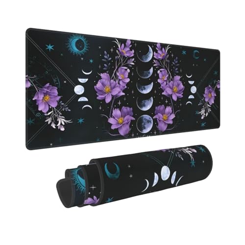 Large Gaming Mouse Pad Desk Mat, Celestial Moon Phases Extended Keyboard Mouse Pad Mousepad with Non-Slip Base and Stitched Edge Mouse Mat Desk Pad Mouse Pads for Desk Home Office, 31.5 x 11.8 - color: Celestial Moon Phases