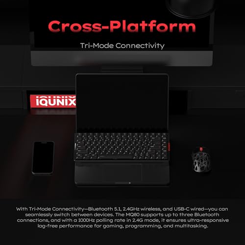 IQUNIX MQ80 Low Profile Mechanical Keyboard for Work and Gaming Tri Mode Wireless Wired CNC Aluminum Hot Swappable RGB Backlit Long Battery Life VIA Support (Black) - style: Shadow Black