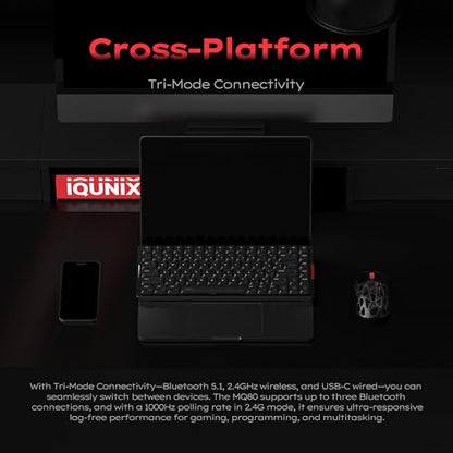IQUNIX MQ80 Low Profile Mechanical Keyboard for Work and Gaming Tri Mode Wireless Wired CNC Aluminum Hot Swappable RGB Backlit Long Battery Life VIA Support (Silver) - style: Moonlight Silver