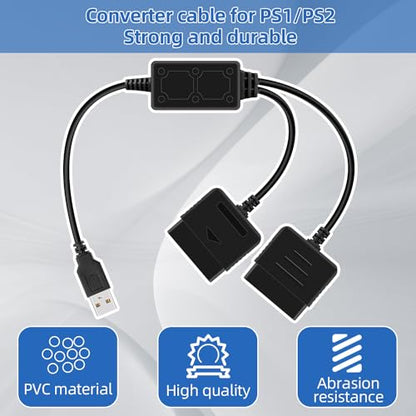 OSTENT Dual USB Adapter Converter Cable Cord for Sony PlayStation 1/2 PS One PSX Wired Controller Gamepad Joystick to PC Laptop