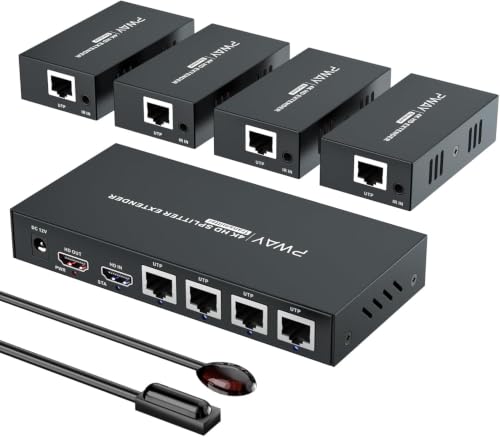 4K @60Hz HDMI Extender Splitter 1x4 Video by CAT5 CAT6 CAT7 Ethernet Cable | Extend 196ft, with IR, Support HDR10-Loop Out-Poc, Work with large UHD TVs, for Church, Classroom, Sports Events - size: 1x4 4K60Hz 196ft