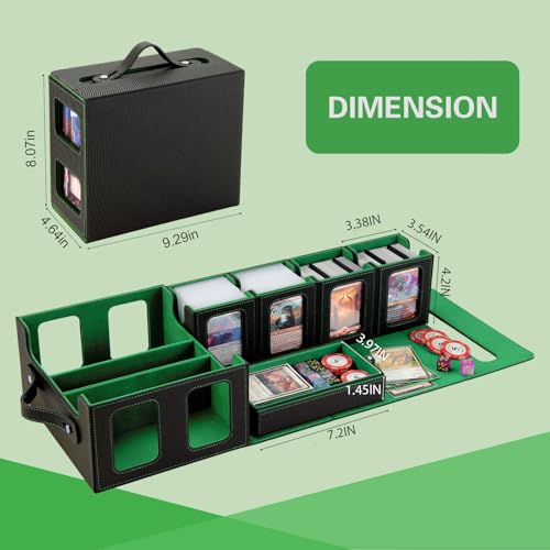 Commander Deck Box for MTG,Card Storage Box Fits 400+ Double-Sleeved Cards,5 in 1 Removable deck Case with Display Windows,for TCG/PTCG/EDH(Black & Green) - color: Black/Green