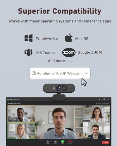 1080P Webcam with Mic, Privacy Cover, Mute Button for PC/Laptop | Dual privacy: mic mute button and lens cover; USB plug and play for Zoom, Teams, streaming and video calls - color: 1080P