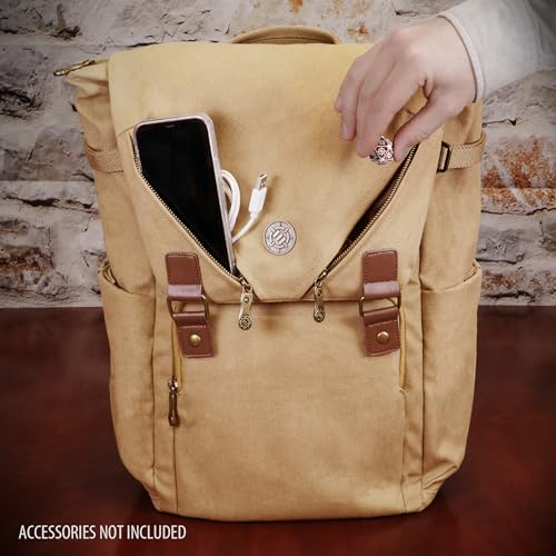 ENHANCE Venture Canvas DnD Backpack - RPG DM Bag for Dungeons and Dragons with Removable Dice Tray - Travel DnD Bag fits 4-6 Books Upright, 17" Laptop/DM Screen Slot, Luggage Slot, Chest and Map Strap