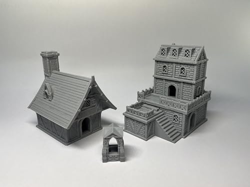 HAUTICO Tabletop Miniature Little Town Building Terrains for RPG War Games - 18mm Scale Scenery with Medieval Style, Dioramas Building Set, Paintable