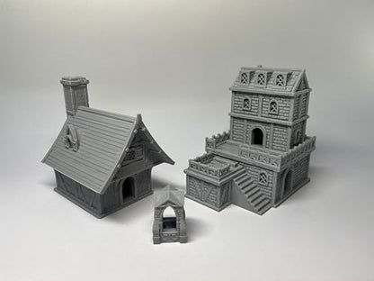 HAUTICO Tabletop Miniature Little Town Building Terrains for RPG War Games - 18mm Scale Scenery with Medieval Style, Dioramas Building Set, Paintable