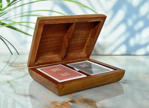 Playing Cards Holder, Handmade Wooden Card Storage Box with Brass Inlay Design, Anniversary Birthday Gifts Made in India (Design 5) - color: Design 5
