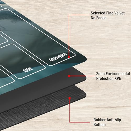 Board Game Mat TCG Playmat Plus 50 Pcs Card Sleeves, 24 x 14 inches Table Mats Games Mousepad with Zones Smooth Surface for MTG RPG CCG Trading Card Game Play Mats, Sharks - color: Sharks, size: Zone 1