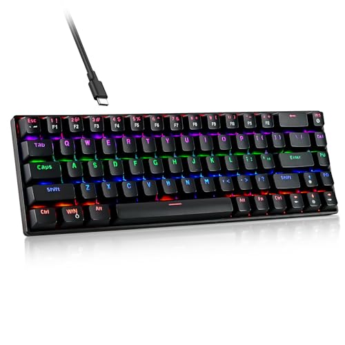 RaceGT Wired Mechanical Gaming Keyboard - 67 Keys Ultra-Compact Mini Keyboard, Wired USB Keyboards, Multi Color RGB Illuminated LED Backlit for PC Gamer Computer Desktop (Black)…