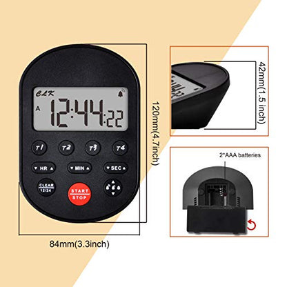 Digital Table-top Timer, 4 Activities Count Down/Count up,Real-time Clock Display,Buzzer Alarm Reminder for Kids and Adults,Time Management for Gym Reading Camping Hiking (Black) - color: Black