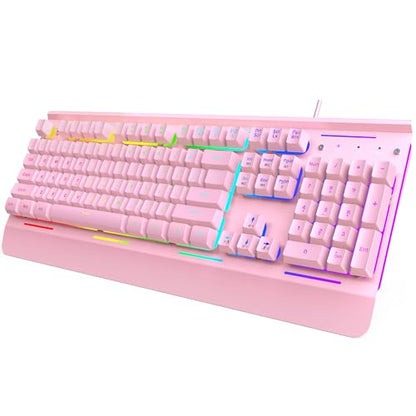 TECKNET Wired Gaming Keyboard, RGB Backlit Keyboard with Metal Panel Design | 15-Zone RGB Illumination, Whisper Quiet Design, IP32 Water Resistance, 25 Anti-ghosting Keys, Ergonomic Design - color: Pink