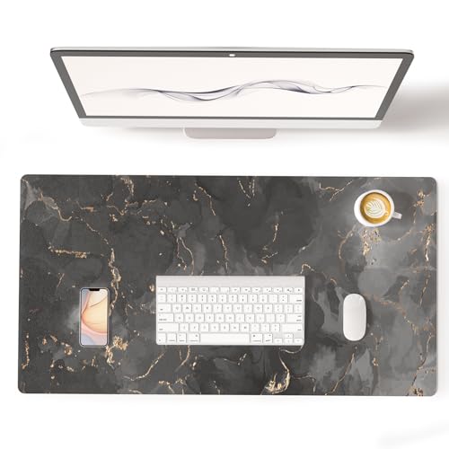 Colorful Star Black Marble Large PU Leather Mouse Pad, 31.5" x 11.8" | Waterproof Non-Slip Computer Gaming Desk Mat, XXL PC Laptop Protector Pads, Desk Writing Pads for Office Home - color: Black Gold Marble, size: 31.5" x 15.7"