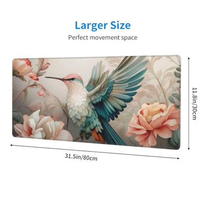 Gaming Mouse Pad, Large Non-Slip Rubber Base Mousepad, Keyboard Mouse Mat, Desk Pad with Stitched Edges, 31.5x11.8inch, Art Bird Flower - color: Art Bird Flower
