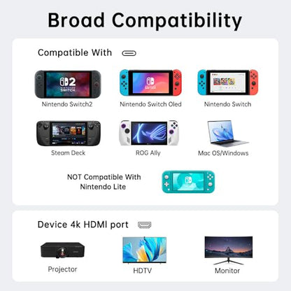 GOPALA Switch 2 Dock, 4k@60Hz for Nintendo Switch 2 Dock for New Version 21.1.0, Plug and Play Switch 2 Portable Dock, 3-in-1 Switch 2 Travel Dock Compatible with Switch 2/Switch 1/OLED/Steam Deck - color: Black+Red
