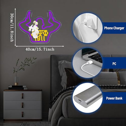 Omega Neon Light Sign Dimmable LED Greek Gesture Shape Retro Math Letter Psi Phi Neon Light, Party Bar Game Room Cinema Living Room Decor Festive Omega Birthday Holiday Gifts(15.7 * 11.8in) - color: Purple Omega