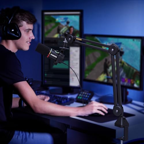 MAONO Boom Arm Microphone Stand with XLR Cable: Adjustable Metal Suspension Mic Boom Arm Kit for Podcast Gaming Streaming Recording,with Desk Clamp and 3/8"to5/8"Screw Adapter(BA37+XLR-180)