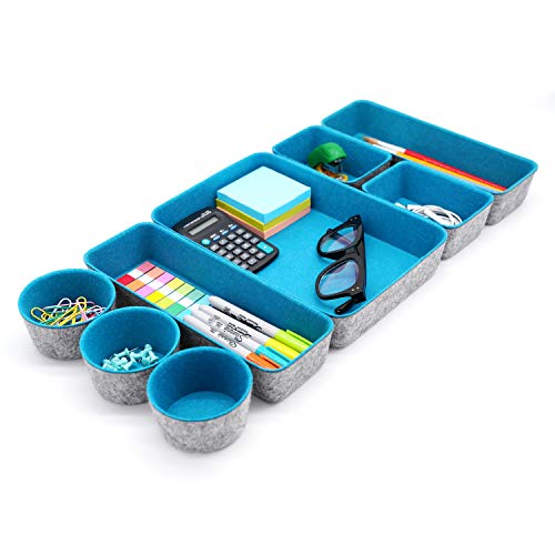 Welaxy Office Drawer Desk organizers tray storage bins dividers felt small box shallow Draw dividers for Stationery watch perfume organize 8-piece (Turquoise) - color: Turquoise