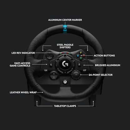Logitech G923 Racing Wheel and Pedals, TRUEFORCE Force Feedback, Real Leather + Logitech G Driving Force Shifter - Xbox X|S, Xbox One, PC, Mac - Black - style: Xbox|PC