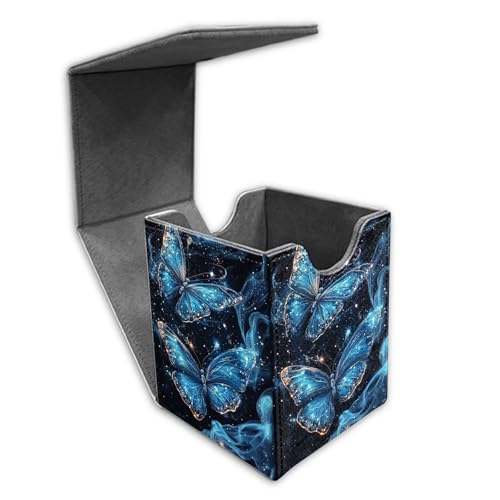for MTG Deck Box for Trading Cards 100+ Sleeved Card Commander Deck Box,Blue Butterflies Galaxy Leather Magnetic Secure & Portable Storage Case Fits for YuGiOh TCG CCG Magic - color: Blue Butterflies Galaxy
