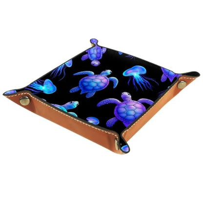 Dice Trays Turtles Jellyfish Holder Storage Box for Dice Games Like RPG DND, Leather Dice Holder Portable Folding Rolling Dice Tray, 16x16cm - color: Multi 7