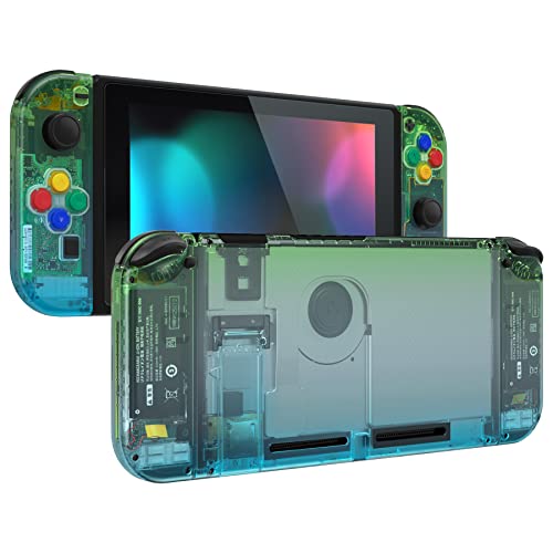 eXtremeRate DIY Replacement Shell Buttons for Nintendo Switch, Custom Back Plate for Switch Console, Housing Case with Colorful Buttons for Joycon Handheld Controller - Gradient Translucent Green Blue - color: Gradient Translucent Green Blue